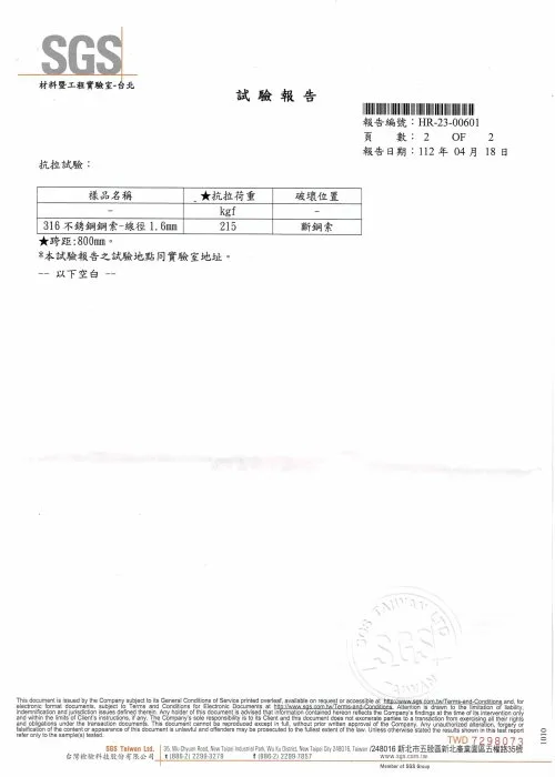 SGS 檢測報告（續頁）